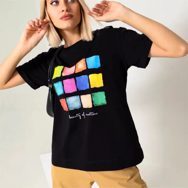 New Summer Womens Top In American Style Trendy Personalized With A Dopamine Boosting Print Black - Shop at LoveMi