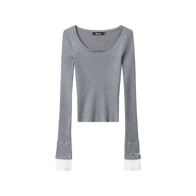 American style Slim fit Sweater Pullover Solid Color Casual Flower Gray - Shop at LoveMi
