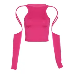 Fashion Women's Wear Long Sleeve Round Neck Hollow-out Navel T-shirt - Rose - View 1