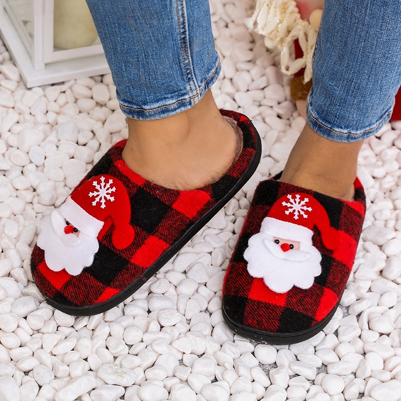 Cross-border Spot New Home Warm Winter Cotton Slippers Couple Men Women Christmas Towel Embroidery Slippers Non-slip Dropshipping