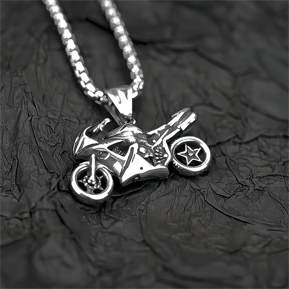 Titanium Steel Men's Pendant Necklace Vintage Motorcycle Tag