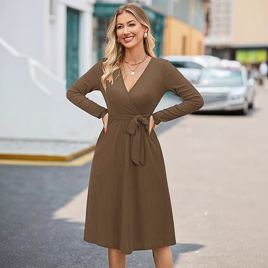 Rib-Knit Wrap Midi Dress