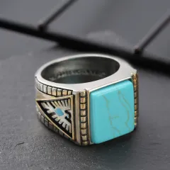 Feather Turquoise Two-tone Electroplated Ring - Synthetic Turquoise - View 1