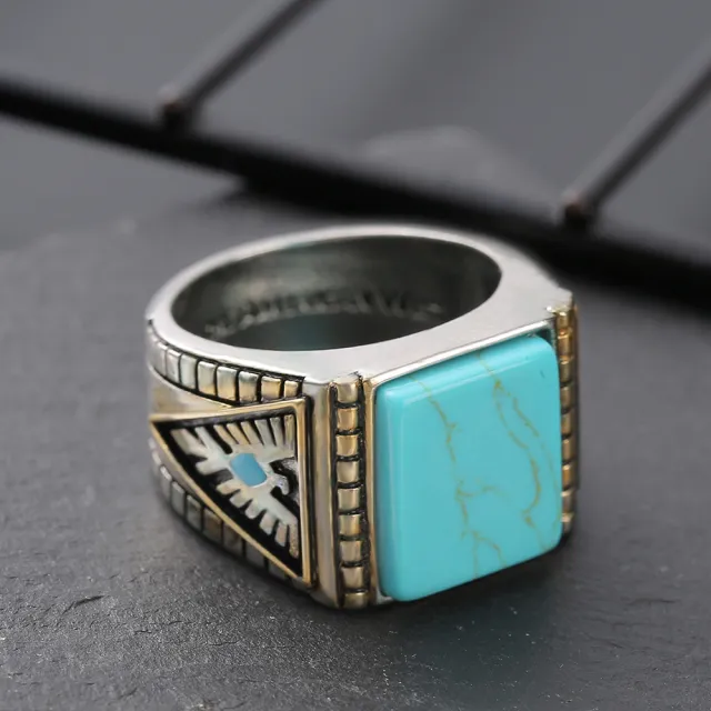 Feather Turquoise Two tone Electroplated Ring Synthetic Turquoise - Shop at LoveMi