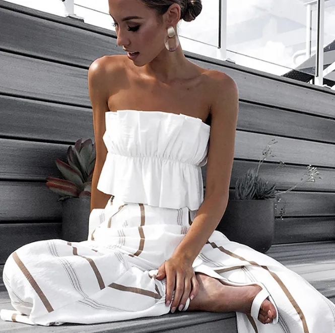 Women's Sleeveless Chest Wrap Peplum Top - White