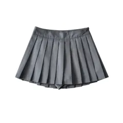 Girl's Pleated Skirt Women's Summer Short Skirt Korean Style High Waist Suit Draping Anti-exposure A- Line Skirt - Dark Gray - View 1
