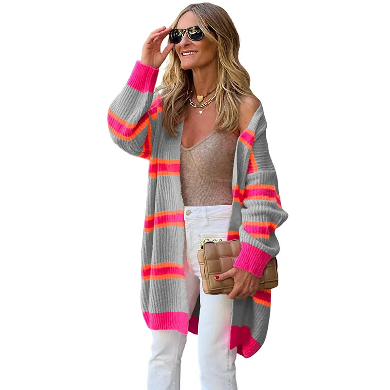 Striped Cardigan Sweater European And American Leisure Loose Knitted Coat - Lc2711054 P3011
