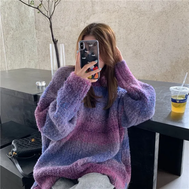 Soft Glutinous Rainbow Sweater For Women Purple - Shop at LoveMi
