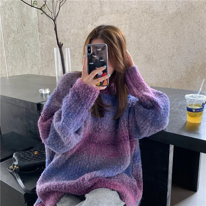 Soft Glutinous Rainbow Sweater For Women - Purple