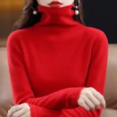 Pile Collar Woolen Sweater Women's Bottoming Shirt Turtleneck Sweater - Cherry Red - View 1
