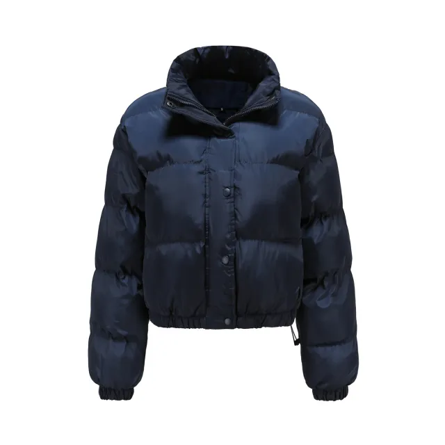 Long Sleeve High Collar Warm Coat Loose Casual Cotton padded Clothes Dark Blue - Shop at LoveMi