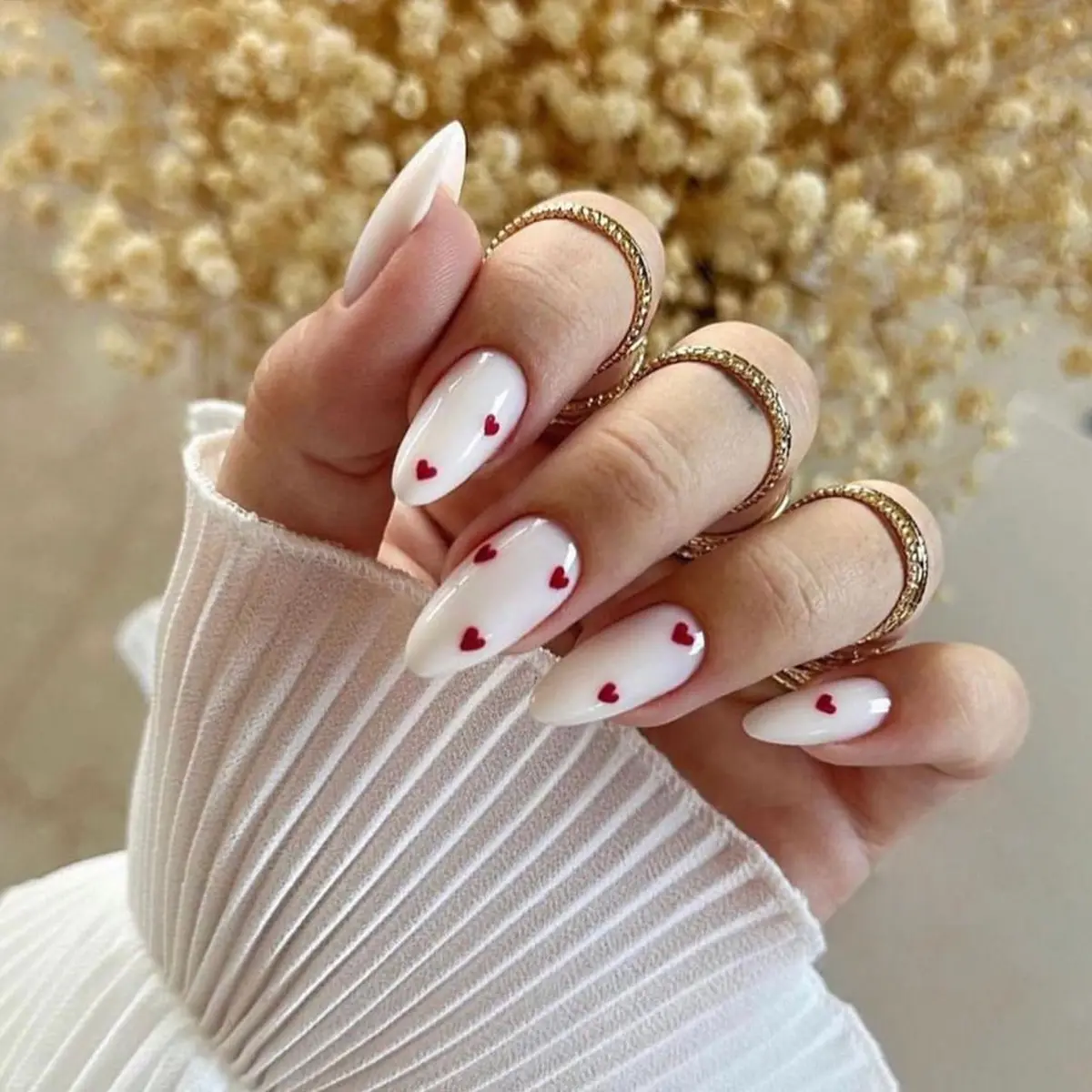 Milky White Almond Red Xiaoai Nail Sticker