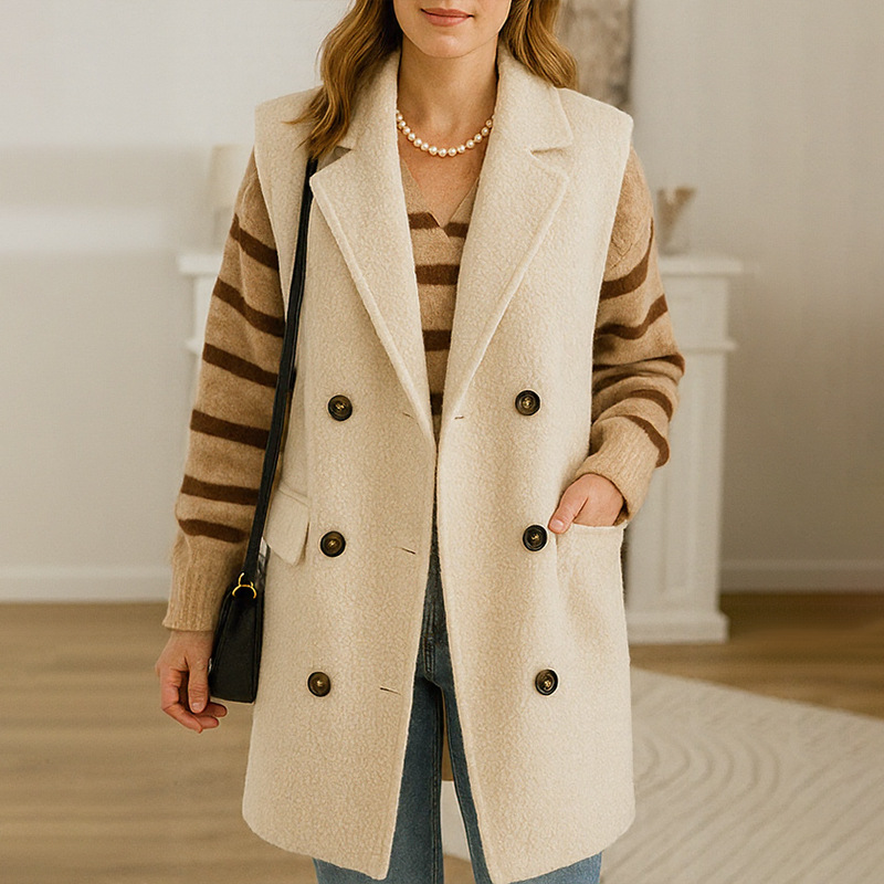 Western-style Womens Fallwinter New Double-breasted Vest Jacket