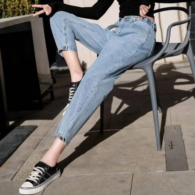 Korean Style All match Social Style Ripped Harem Jeans Women's Pants Loose Wear Mixed Batch 35 Style Light Blue - Shop at LoveMi