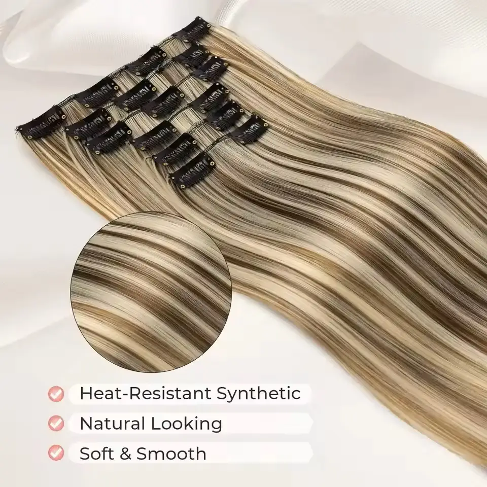 Synthetic Hair Extension Clips 16 Clips Hair Cover-up Pieces