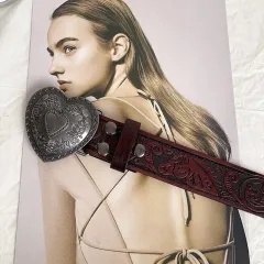 Retro Love Belt Women's Fashion Decorative Belt - Dark Red - View 1
