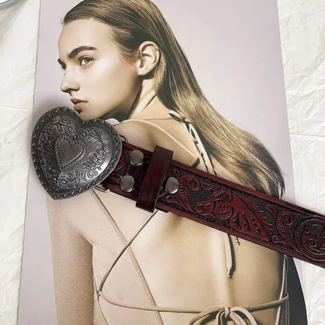 Retro Love Belt Women's Fashion Decorative Belt Dark Red - Shop at LoveMi