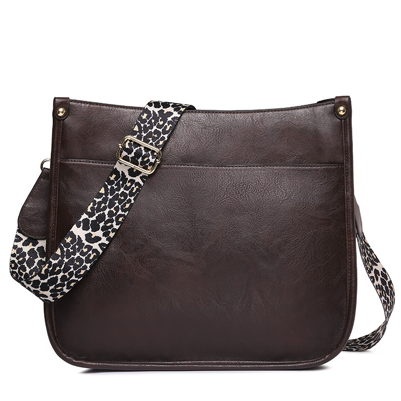 PU Leather Casual Shoulder Messenger Bag Leopard Print Shoulder Strap Tote Bag Large Capacity Minimalist Design Brown - Shop at LoveMi