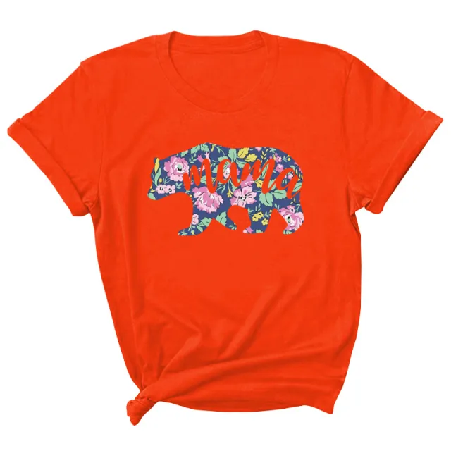 Mama Pattern Printed Short Sleeve Round Neck T shirt Casual Fashion Orange - Shop at LoveMi