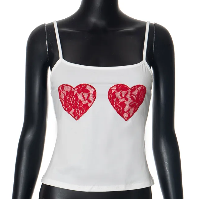 Fashion Lace Splicing Sling Top For Women White - Shop at LoveMi