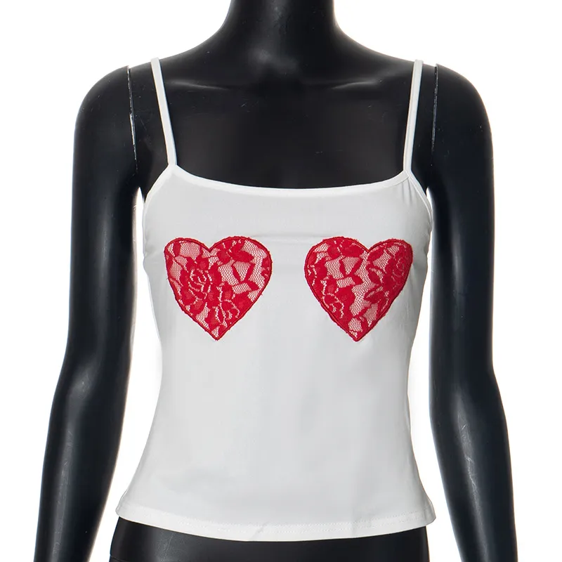 Fashion Lace Splicing Sling Top For Women - White