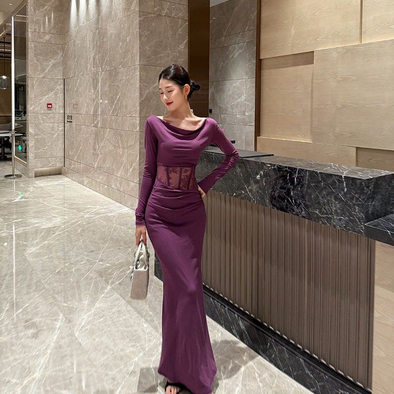 Womens Casual Boat-neck Long-sleeve Dress for sale on BNS