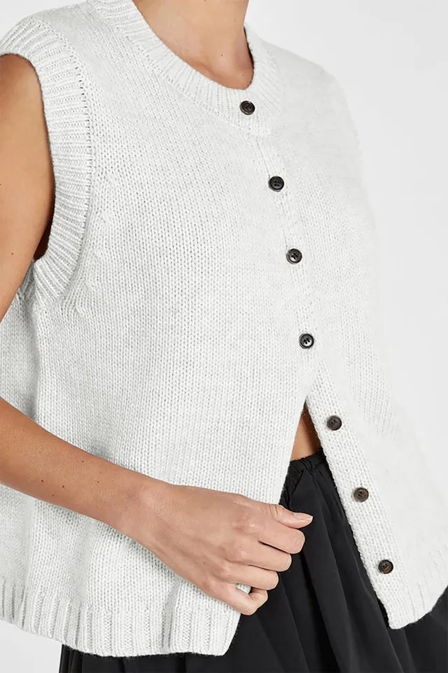 Knitted Vest Casual Single breasted Cardigan Top White - Shop at LoveMi