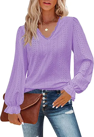 European And American Style Women V neck T shirt Purple - Shop at LoveMi