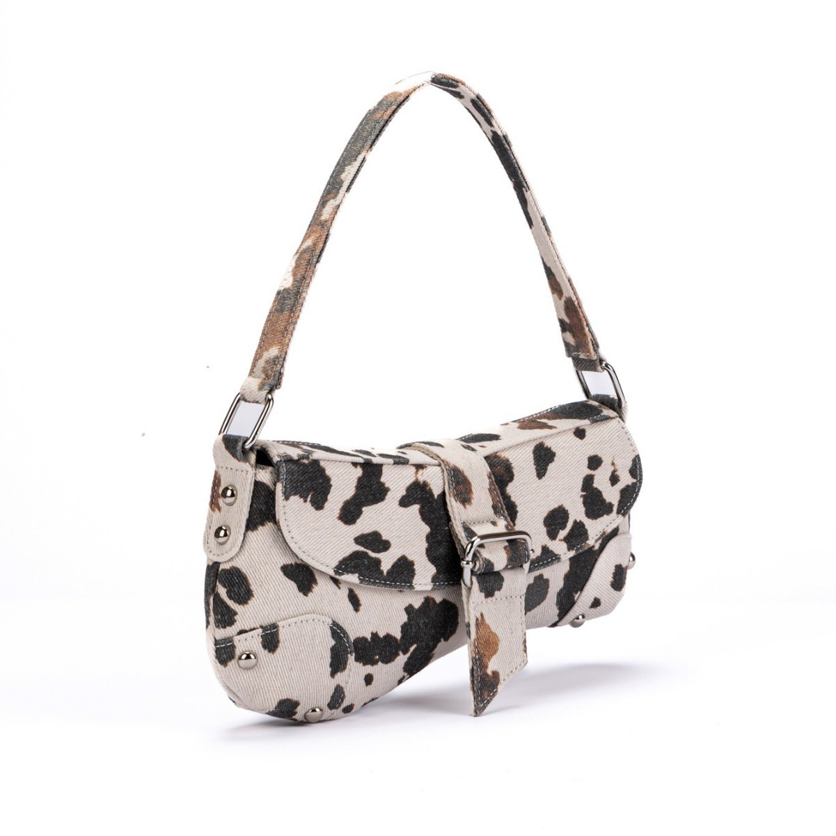 Womens Distressed Leopard-print Underarm Bag Asymmetric Single-shoulder