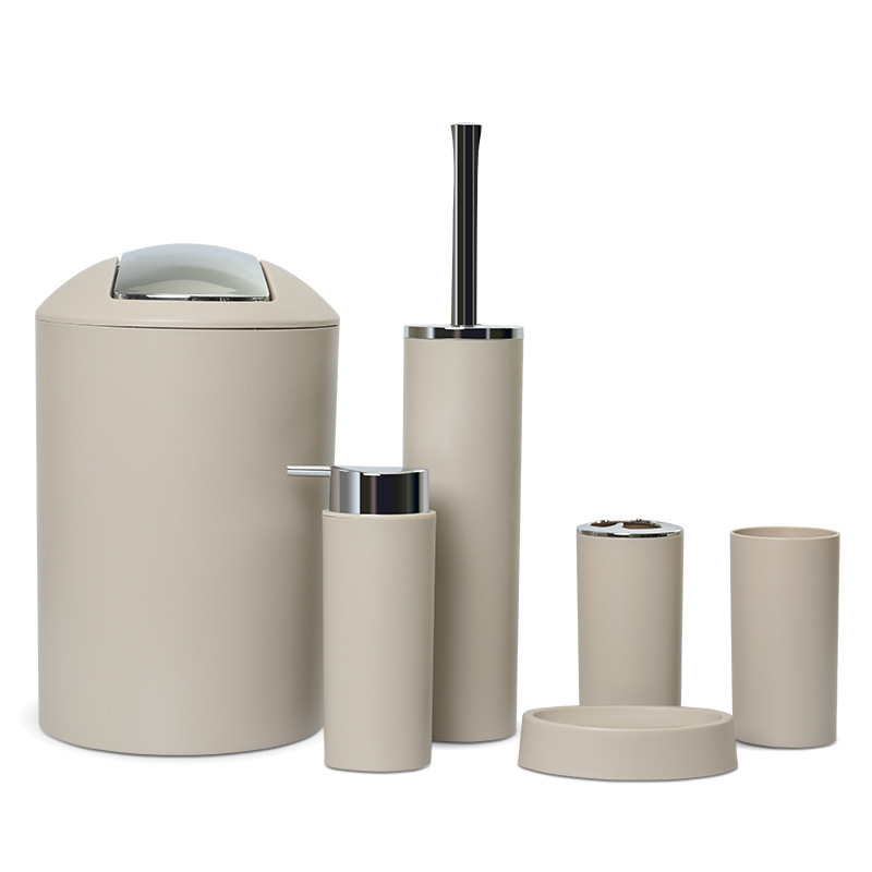Solid Colored Plastic Six Piece Bathroom Set
