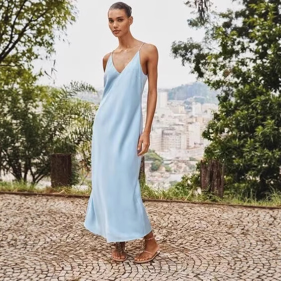 Silk Satin Texture Mid-length Sweet Women's Dress