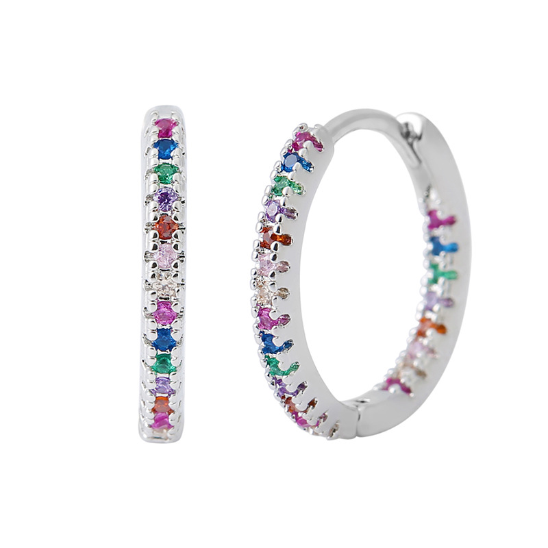Circle Female Earrings Ear Clip Multicolor Zircon Elegant - Picture 12 of 15