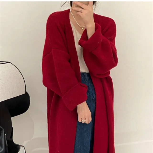 Idle Style Mid length Sweater Cardigan Coat Women Red - Shop at LoveMi