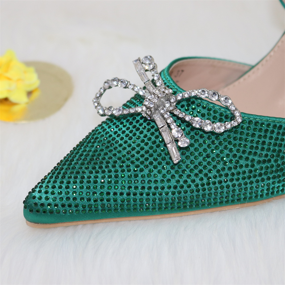 Ladies Bow Silver Buckle Design Pointed High Heels And Bags - Image 5