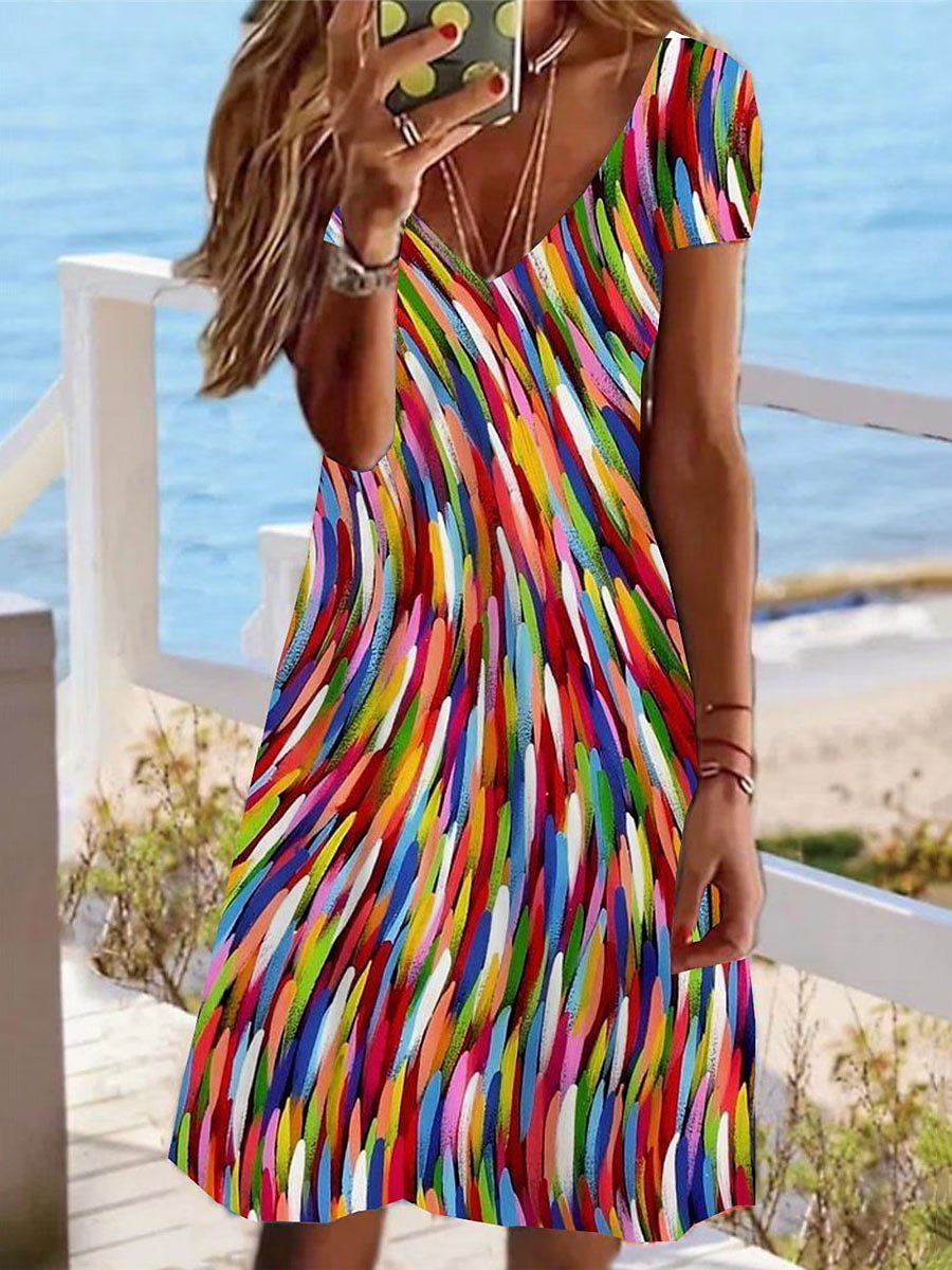 Women's Printed V-neck Street Style Dress