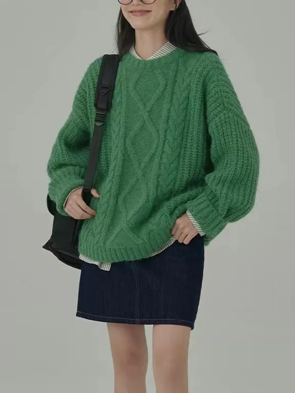 Loose And Lazy Style Soft Glutinous Sweater For Women Green - Shop at LoveMi