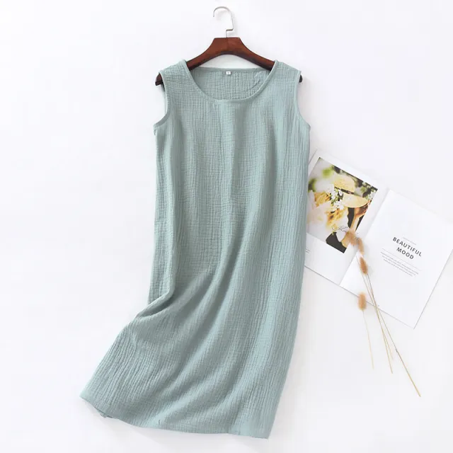 Sleeveless Home Midi Skirt Loose Solid Color Temperament Dress Green - Shop at LoveMi