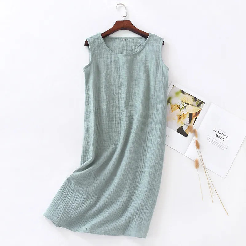 Sleeveless Home Midi Skirt Loose Solid Color Temperament Dress - Green