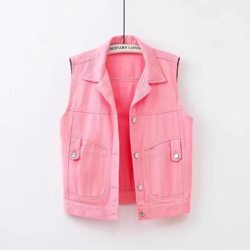 Women's Color Denim Waistcoat Vest Short