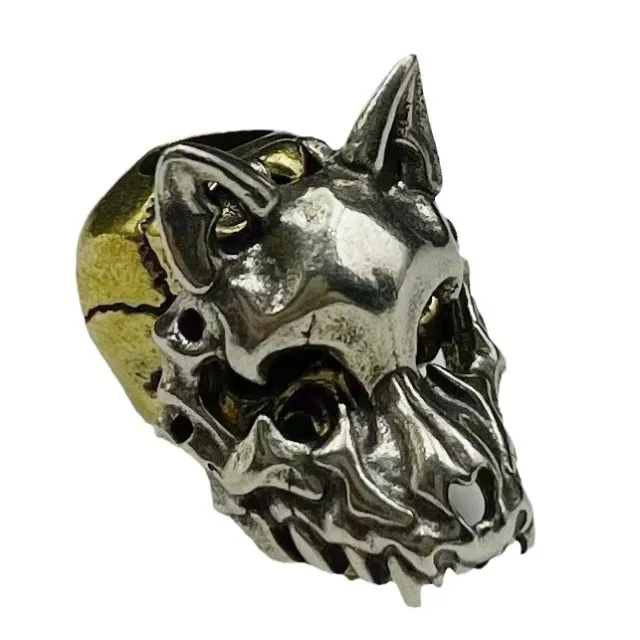 Brass Vintage Double layer Flip Beast Mask Skull Hand Strap Pendant DIY Pendant - Shop at LoveMi