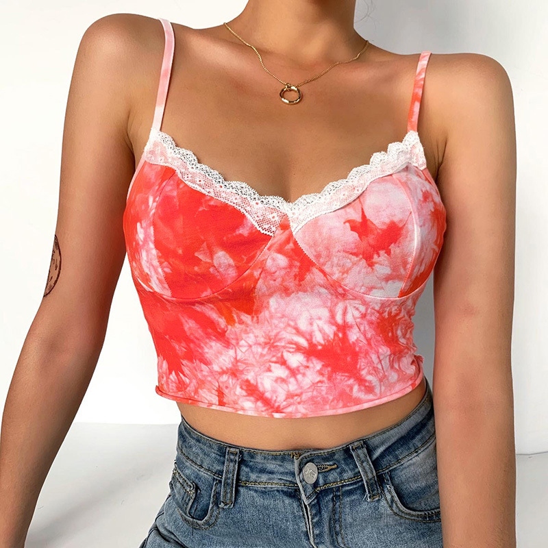 Title 2, Sexy Slim Halter Stitching Tie-dye Camisole