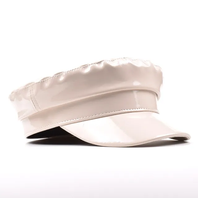 Solid Color Patent Leather Flat Top Navy Hat Navy - Shop at LoveMi