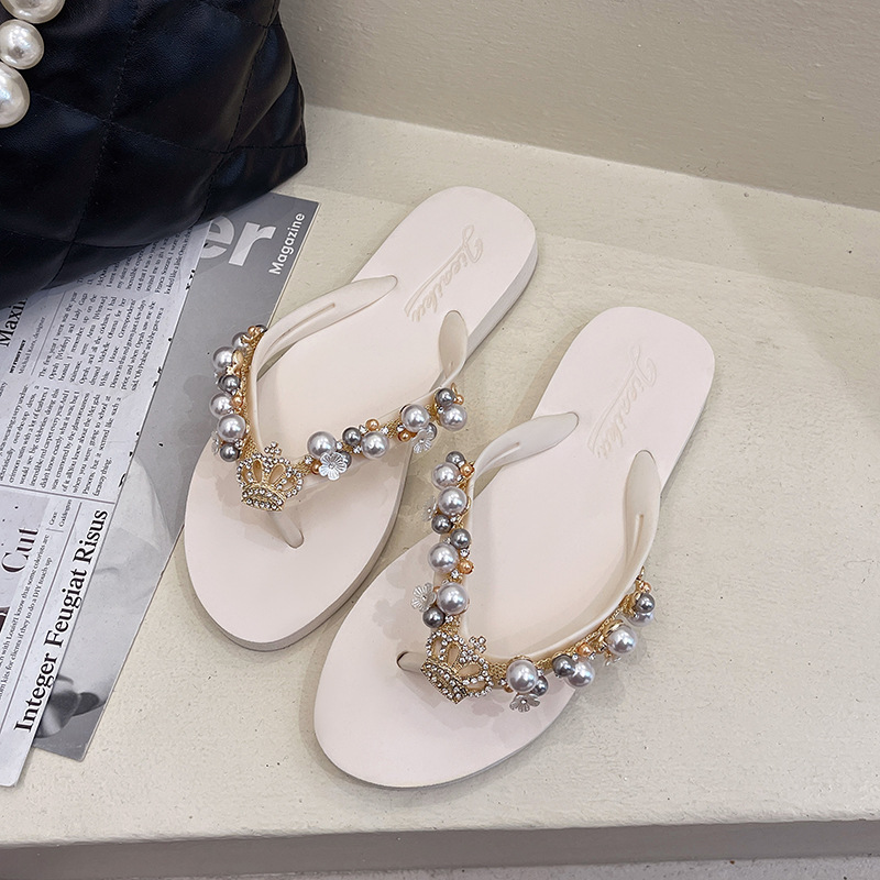 Title 15, Perlenkrone Strass Flip-Flops für Damen, stilvo...