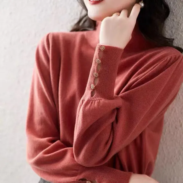 French Style Retro Minority Lantern Sleeve Turtleneck Sweater Red - Shop at LoveMi