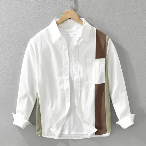 Men's Stitching Long-sleeved Shirt Fashion Cotton Casual All-match Artistic