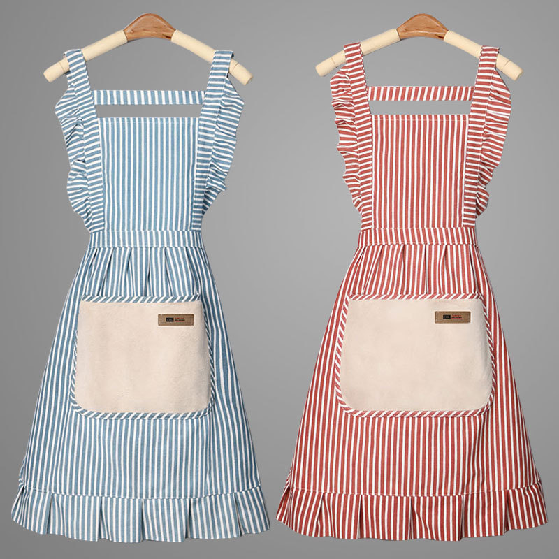 Cotton Apron Summer Breathable Household Kitchen Cooking Canvas Floral Apron