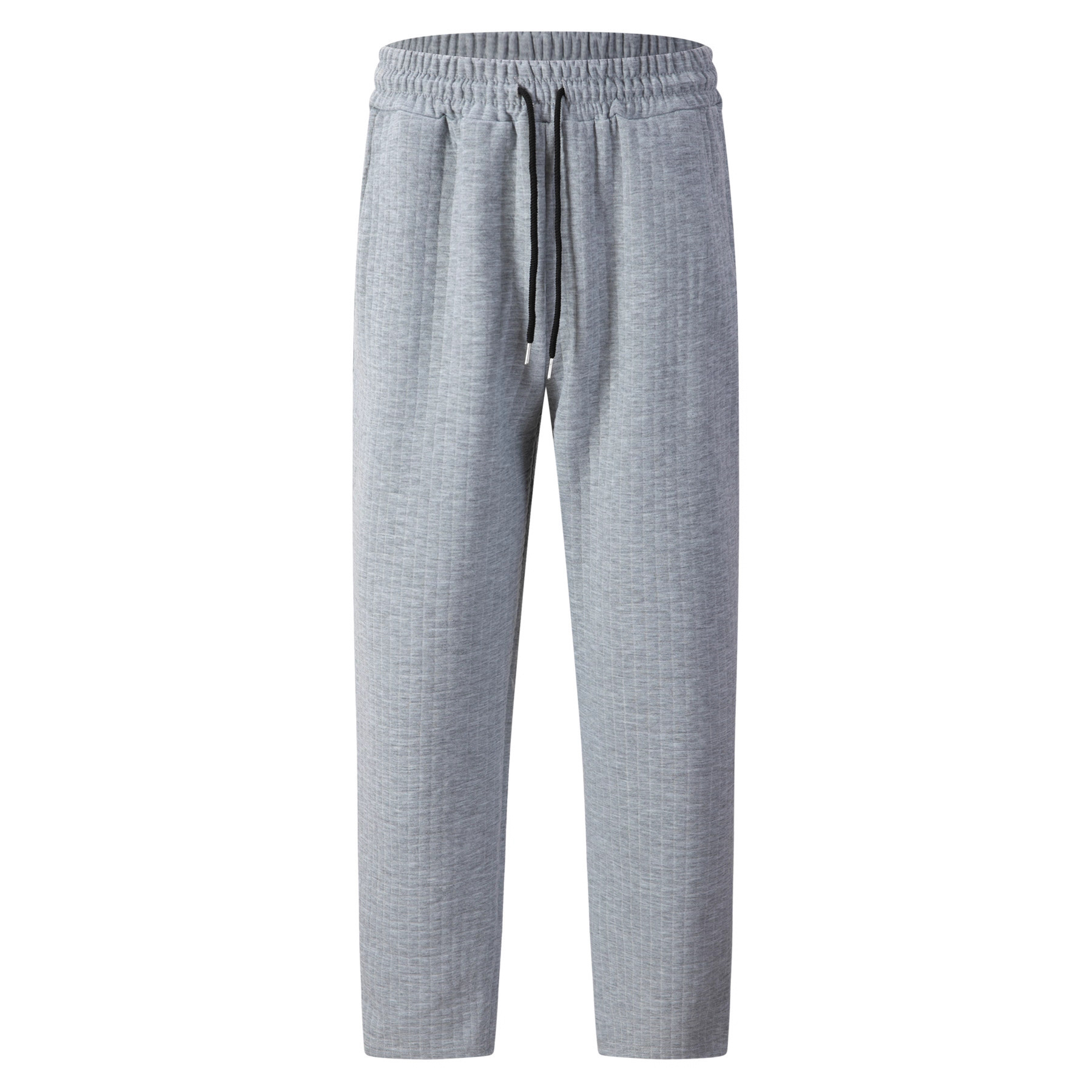 Solid-color Checkered Drawstring Mens Straight-leg Casual Trousers