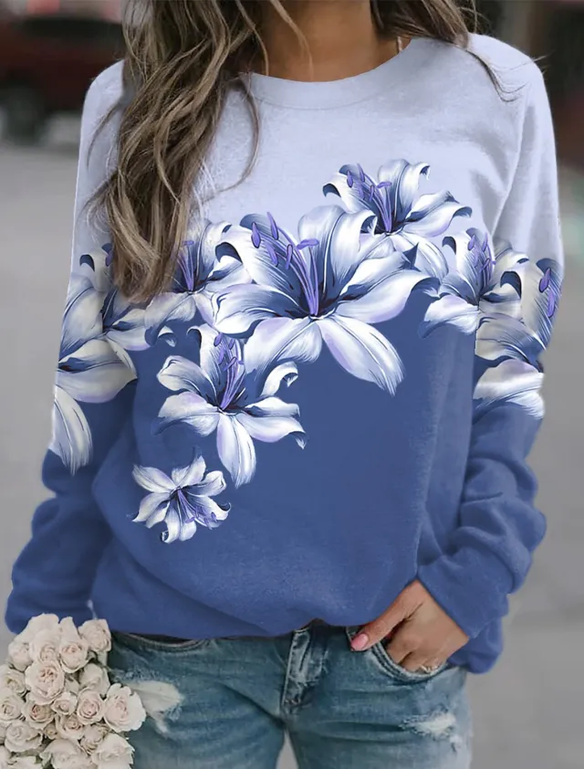 Women's Pullover Printed Sports Round Neck Long Sleeve 3V5Yyh1 Xxl - Shop at LoveMi