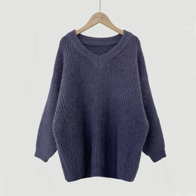 Loose Large Long sleeved Knitted Top For Women Dark Blue - Shop at LoveMi