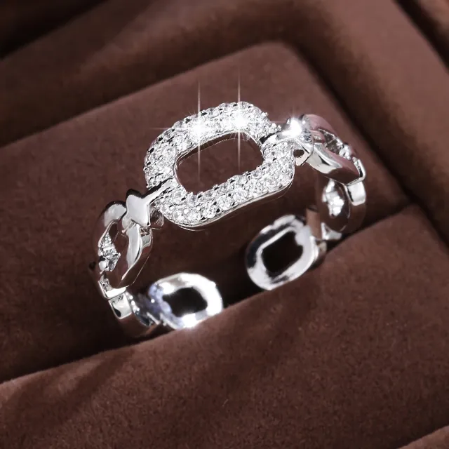 Chain Buckle Square Adjustable Ring For Women Silver - Shop at LoveMi